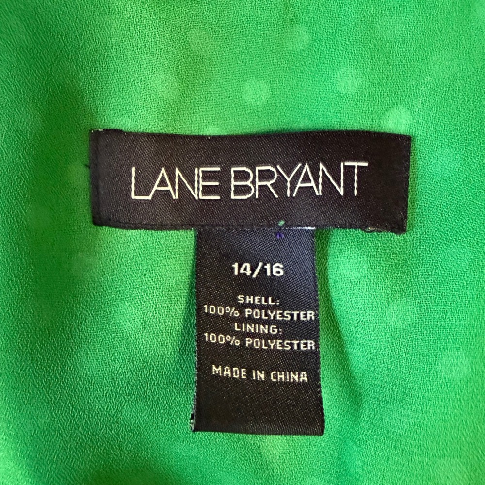 Lane Bryant Green White Polka Dot V-Neck Flutter Sleeve Blouse 14/16 Tunic - Picture 5 of 7